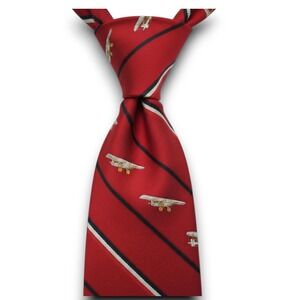 Prince Consort Smithsonian Air and Space Museum Tie OS Red Biplane Striped 1976